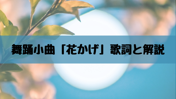 舞踊小曲 花かげ 歌詞と解説 俺の日本舞踊